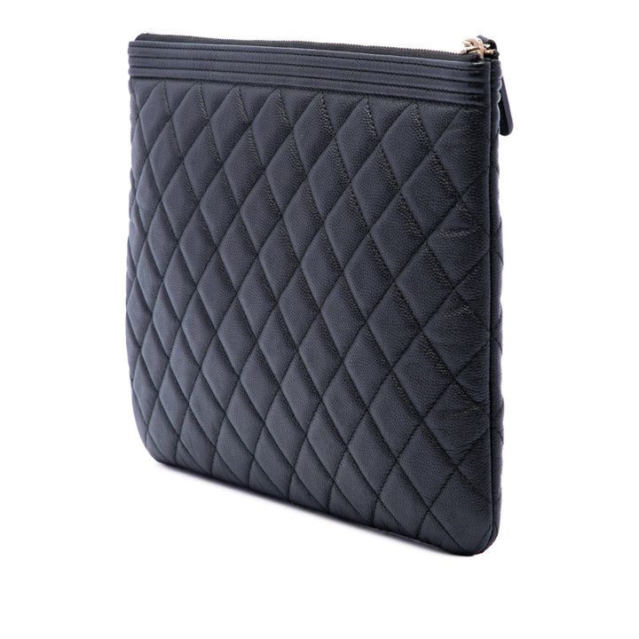 Matelassé Boy O Étui Pochette Moyen Cuir caviar Noir