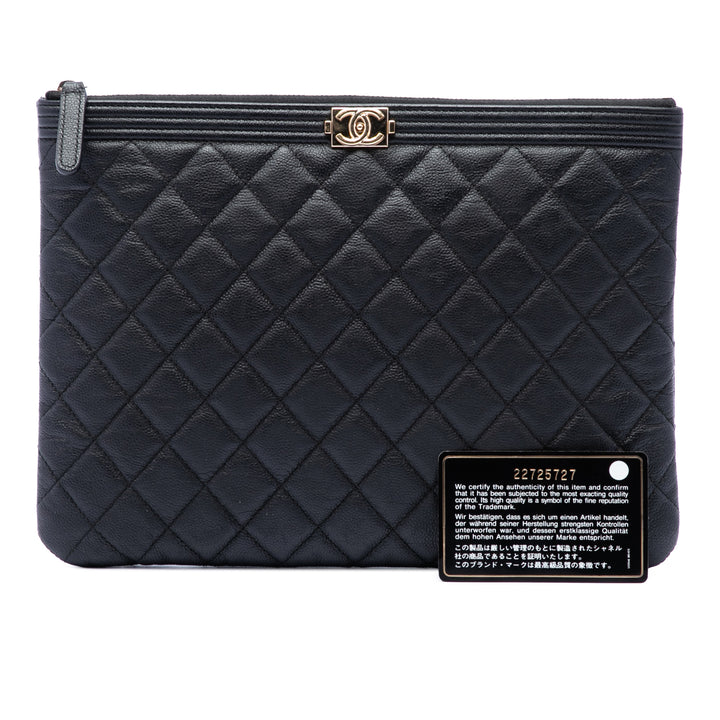 Matelassé Boy O Étui Pochette Moyen Cuir caviar Noir