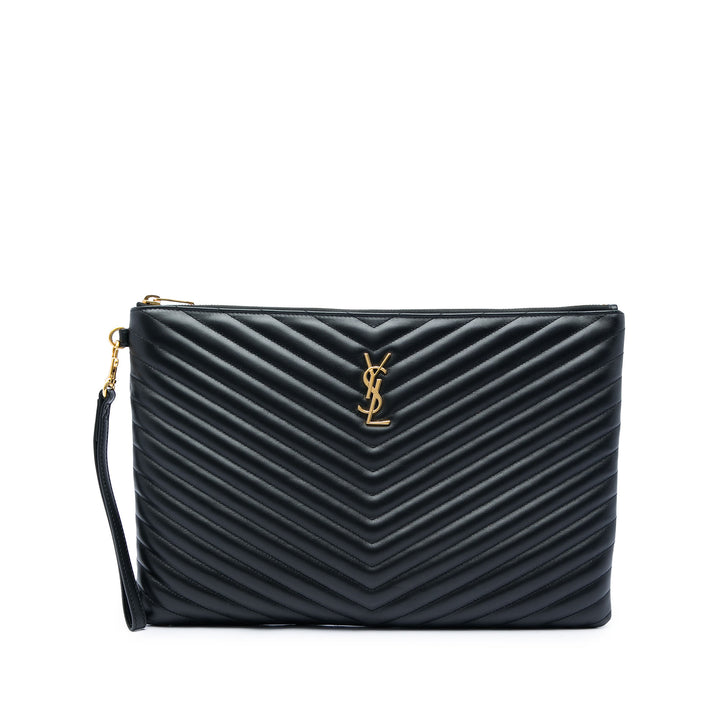 Saint Laurent Étui Chevron Cassandre Document Cuir de veau Noir – vue principale – GABY PARIS