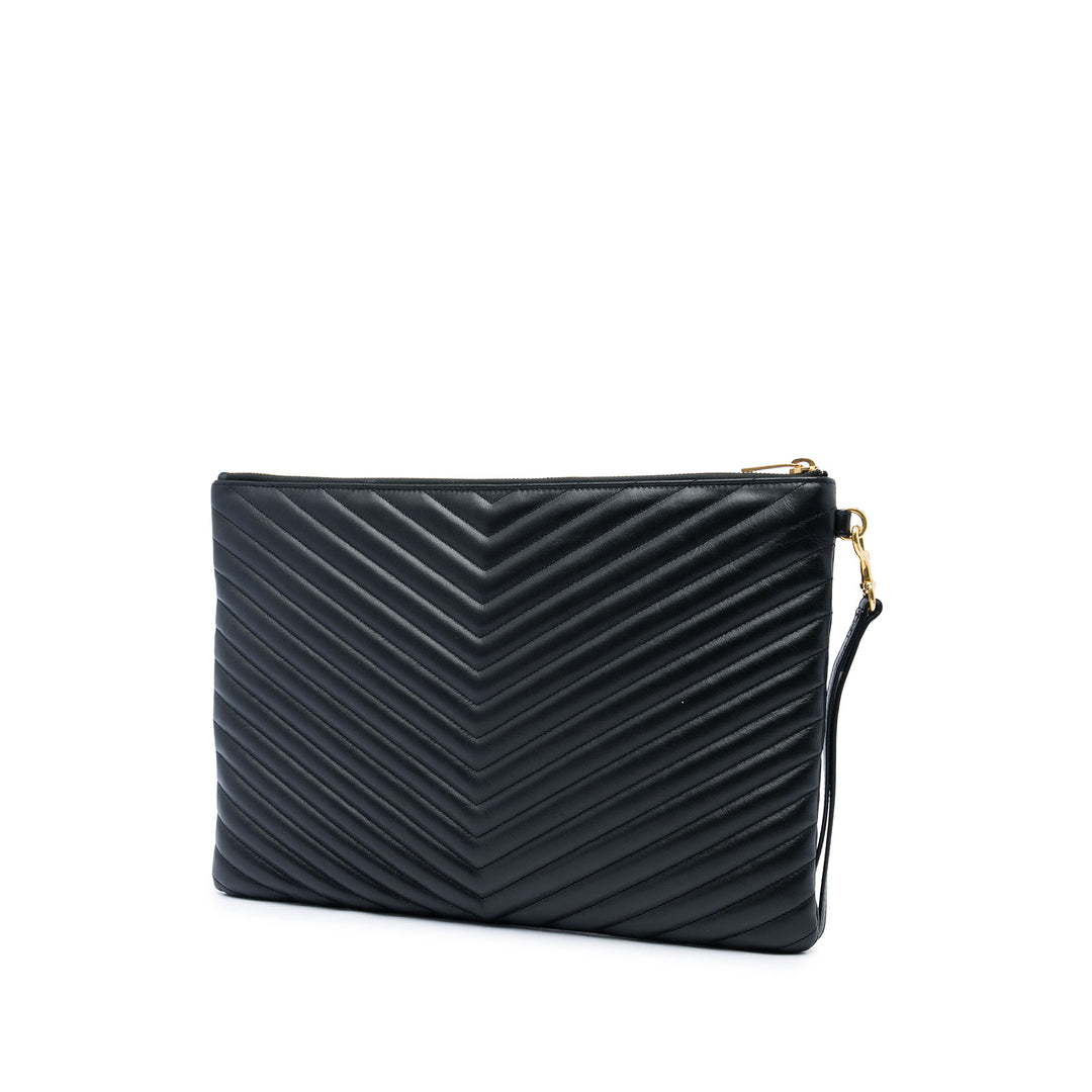 Saint Laurent Étui Chevron Cassandre Document Cuir de veau Noir – vue 2 – GABY PARIS