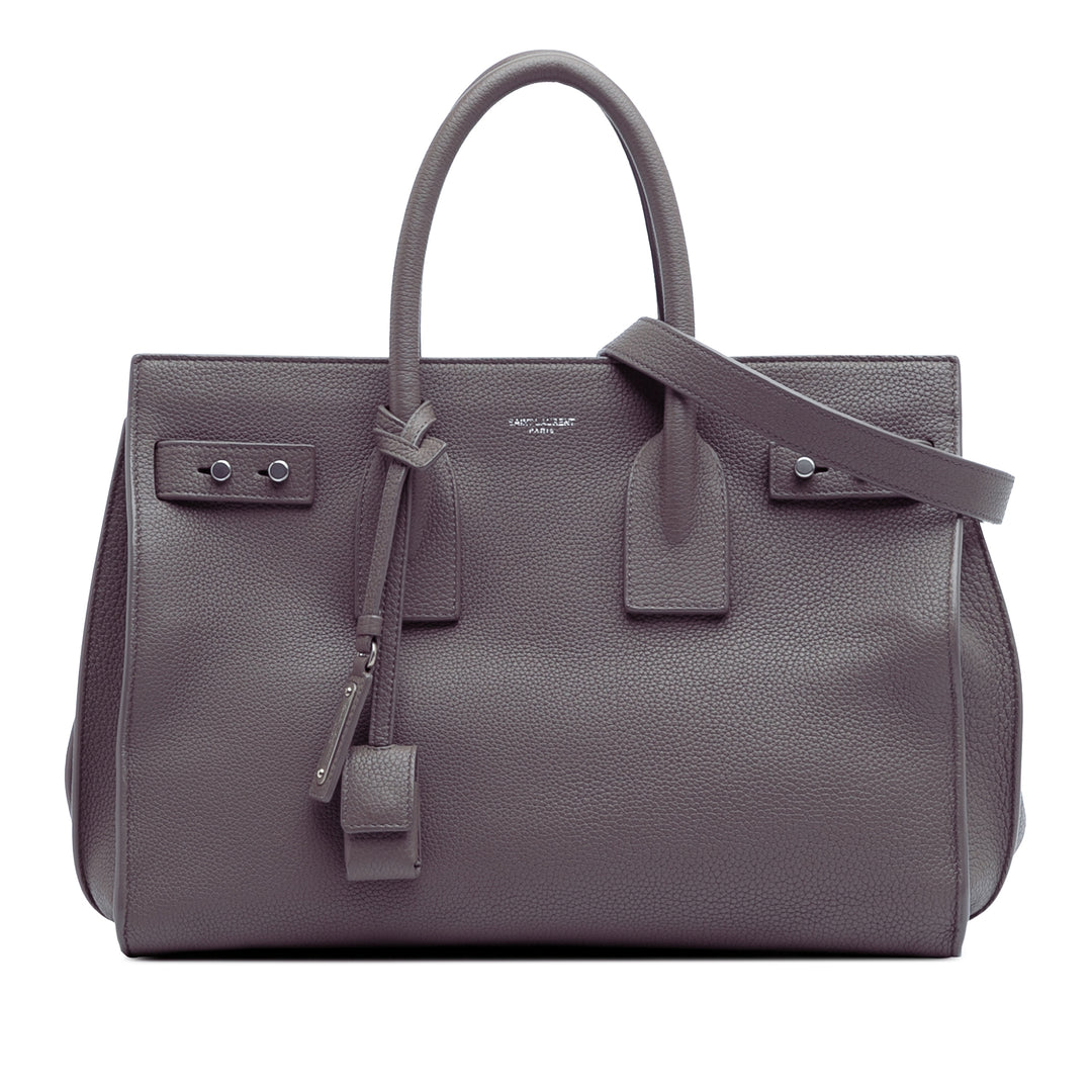 Small Grained Calfskin Supple Sac De Jour Satchel Gray - Gaby Paris