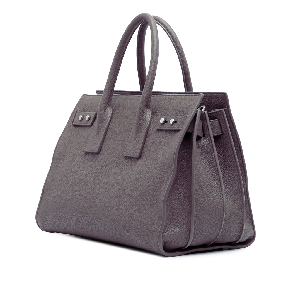 Small Grained Calfskin Supple Sac De Jour Satchel Gray - Gaby Paris