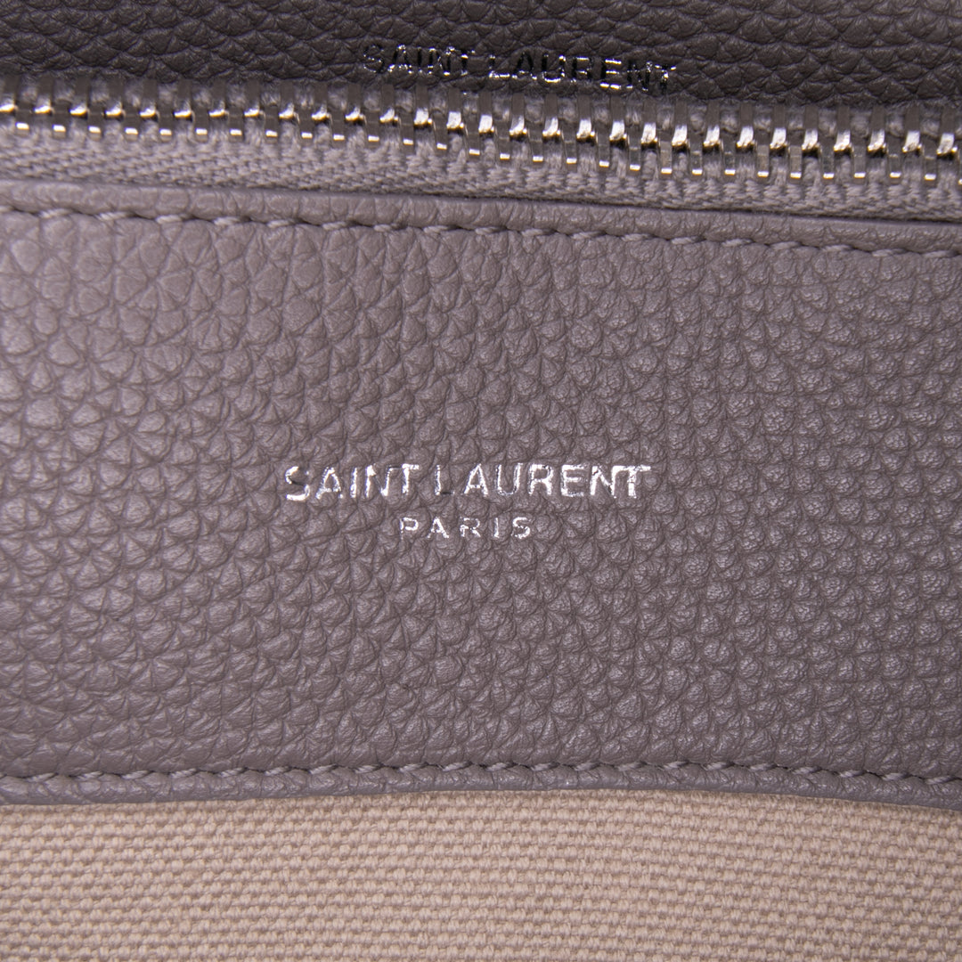 Small Grained Calfskin Supple Sac De Jour Satchel Gray - Gaby Paris