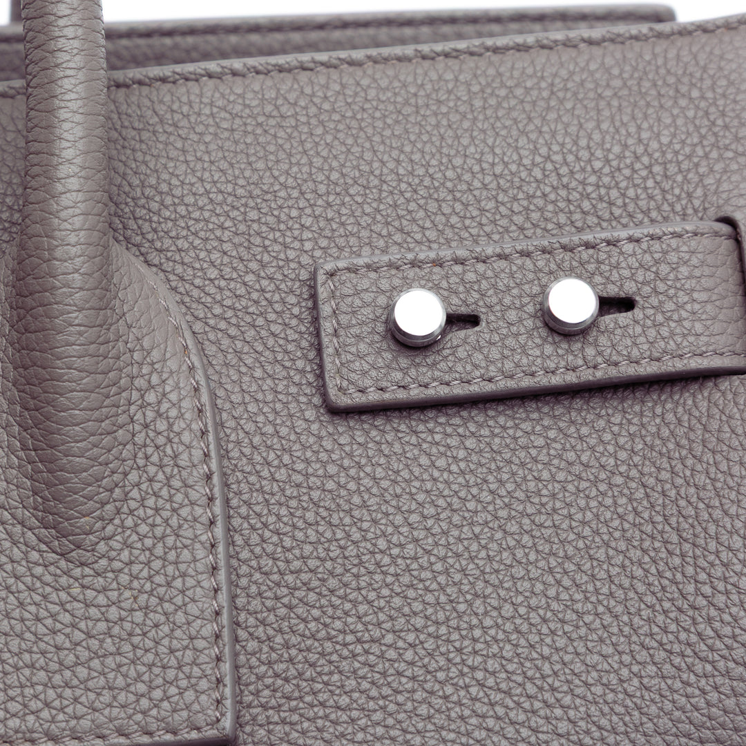 Small Grained Calfskin Supple Sac De Jour Satchel Gray - Gaby Paris