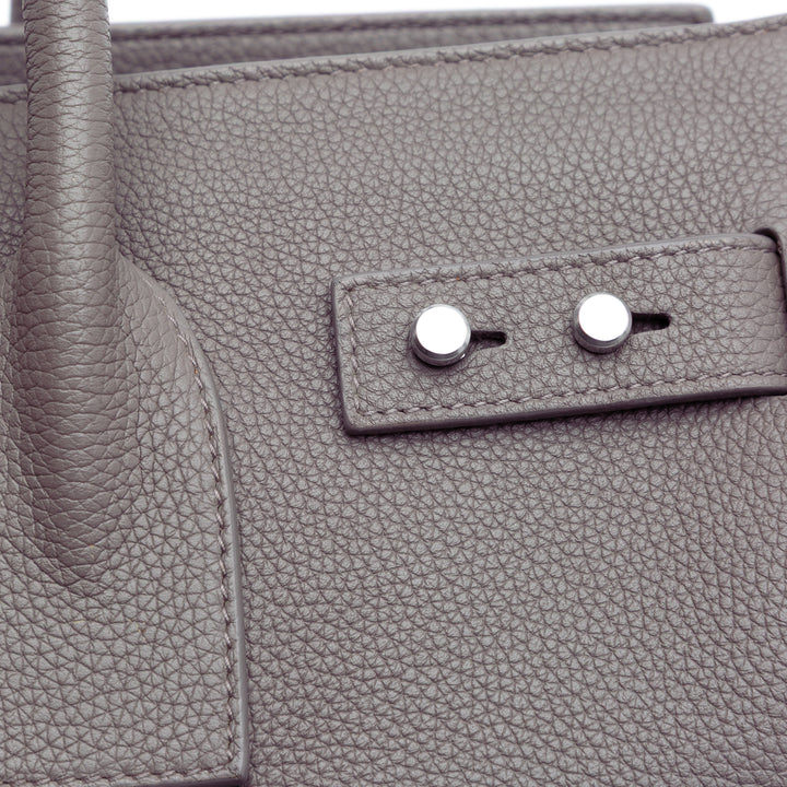 Small Grained Calfskin Supple Sac De Jour Satchel Gray - Gaby Paris