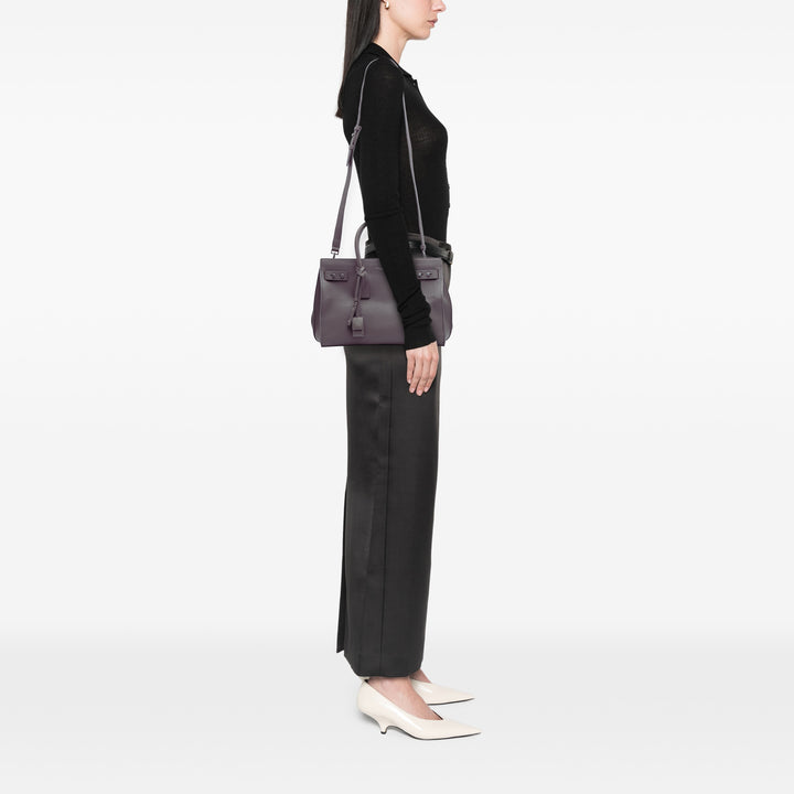 Small Grained Calfskin Supple Sac De Jour Satchel Gray - Gaby Paris