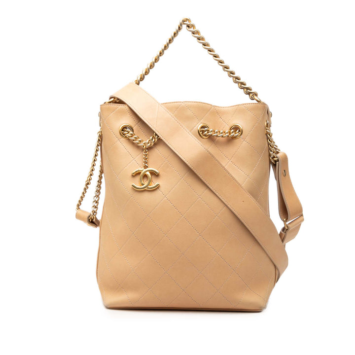 Chanel CC Matelassé On My Shoulder Sac à cordon seau Grand Cuir de veau