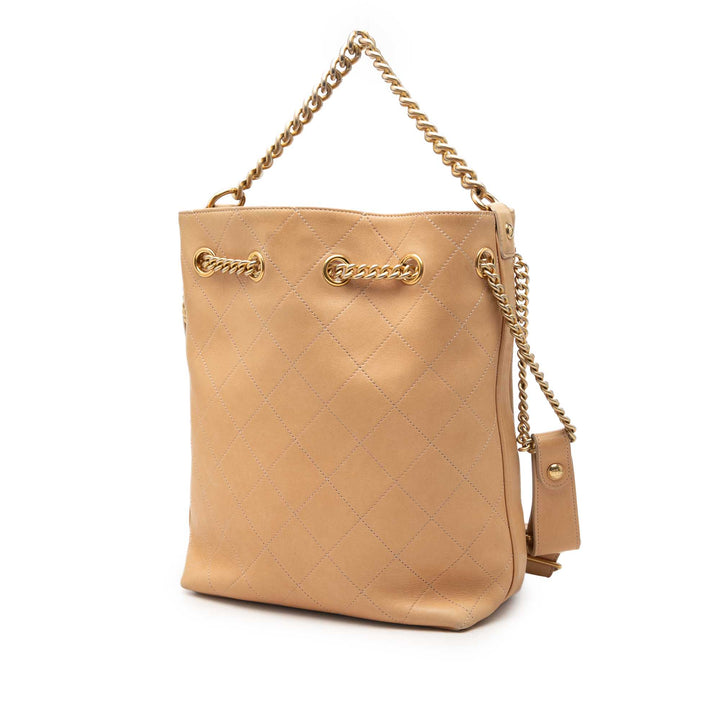 Chanel CC Matelassé On My Shoulder Sac à cordon seau Grand Cuir de veau