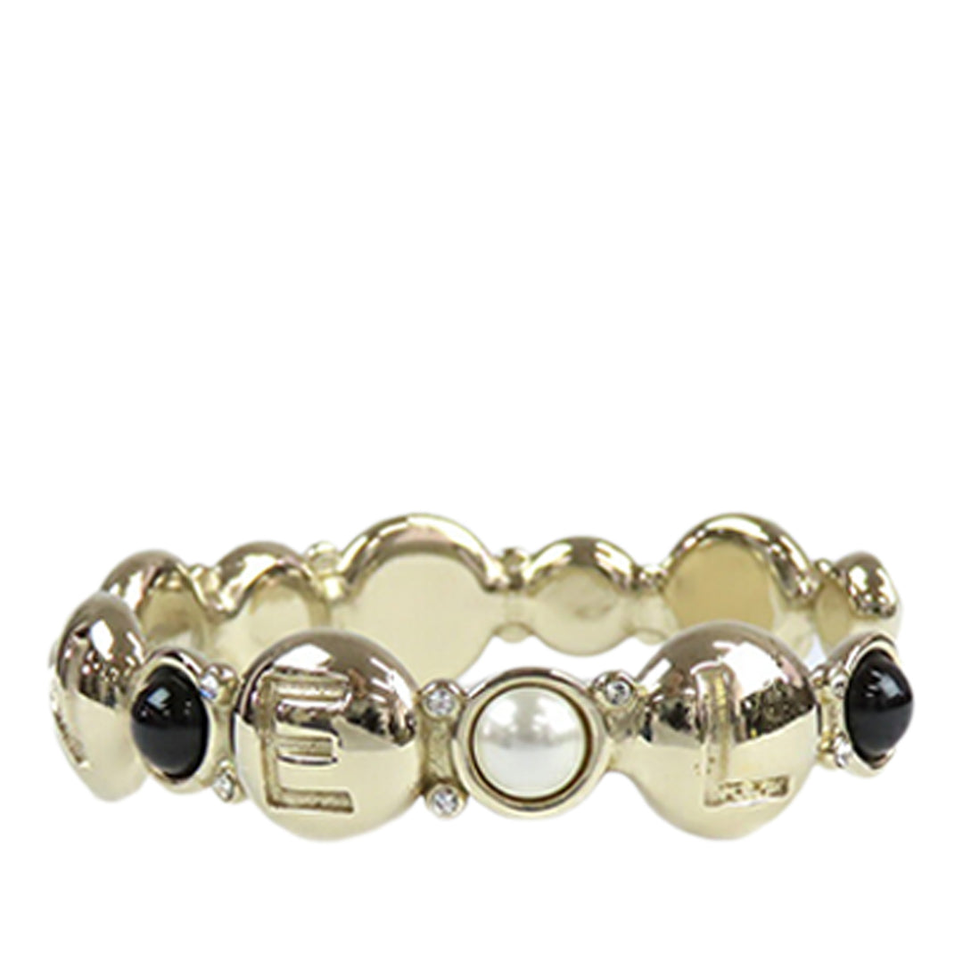 Chanel plaqué Perles fantaisie et Resin CC Cuff Bangle Bracelet