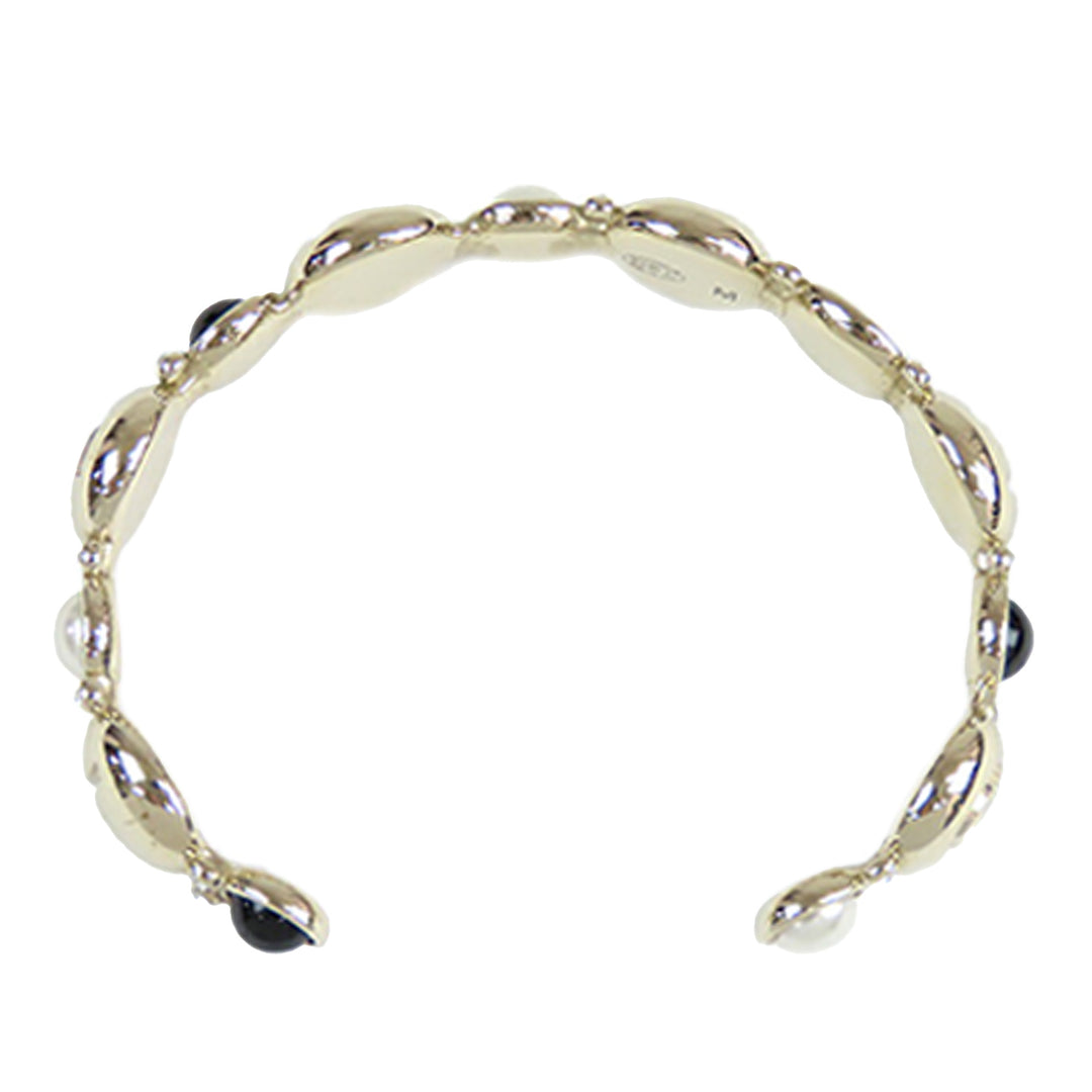 Chanel plaqué Perles fantaisie et Resin CC Cuff Bangle Bracelet