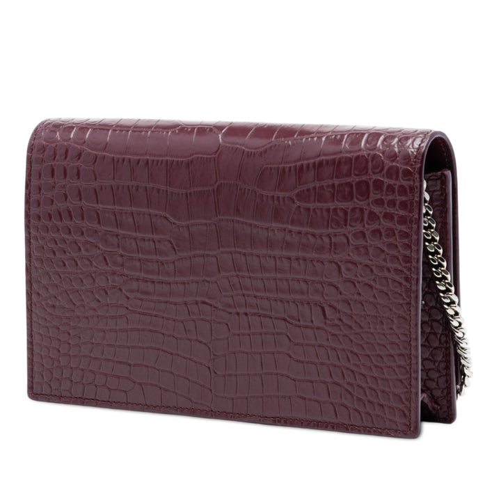Saint Laurent Croc embossé Cuir Monogram Kate Pompon Wallet on Chain