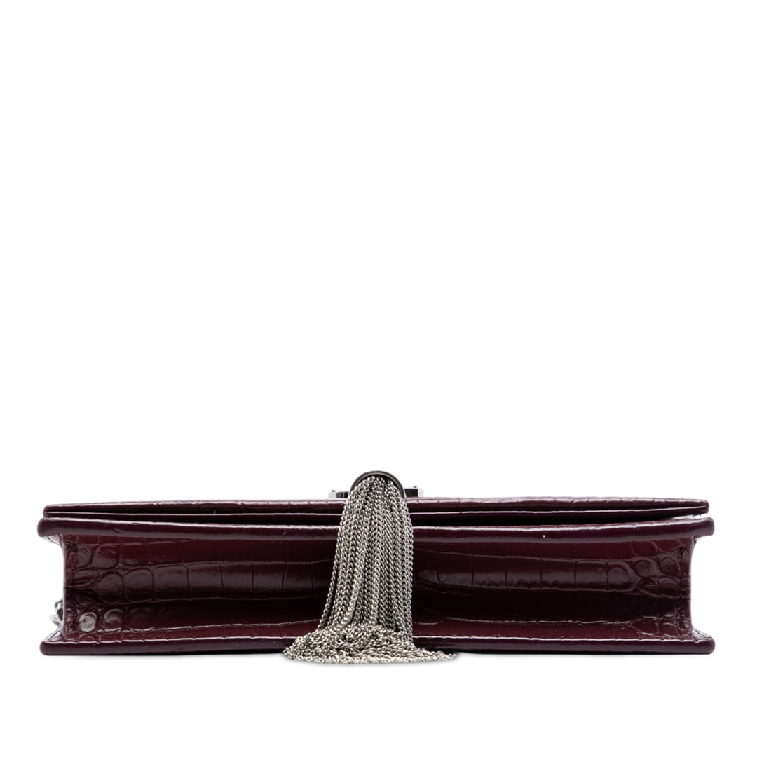 Saint Laurent Croc embossé Cuir Monogram Kate Pompon Wallet on Chain