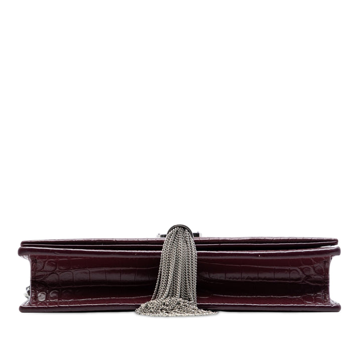 Saint Laurent Croc embossé Cuir Monogram Kate Pompon Wallet on Chain