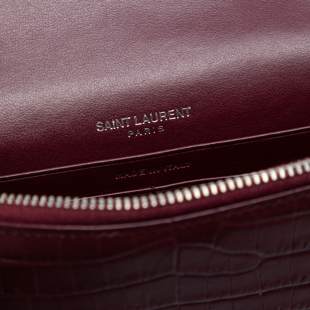 Saint Laurent Croc embossé Cuir Monogram Kate Pompon Wallet on Chain