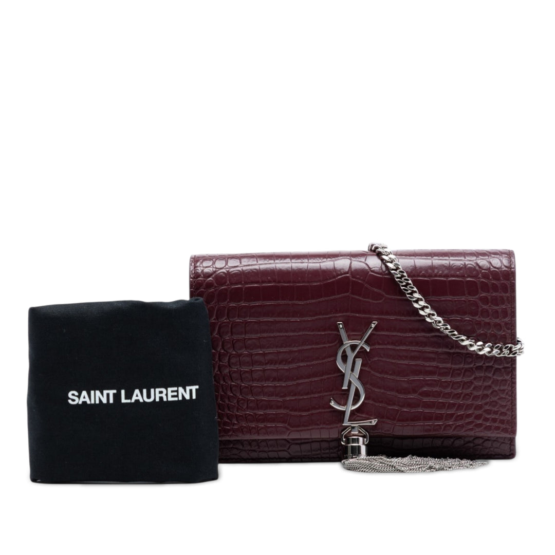 Saint Laurent Croc embossé Cuir Monogram Kate Pompon Wallet on Chain