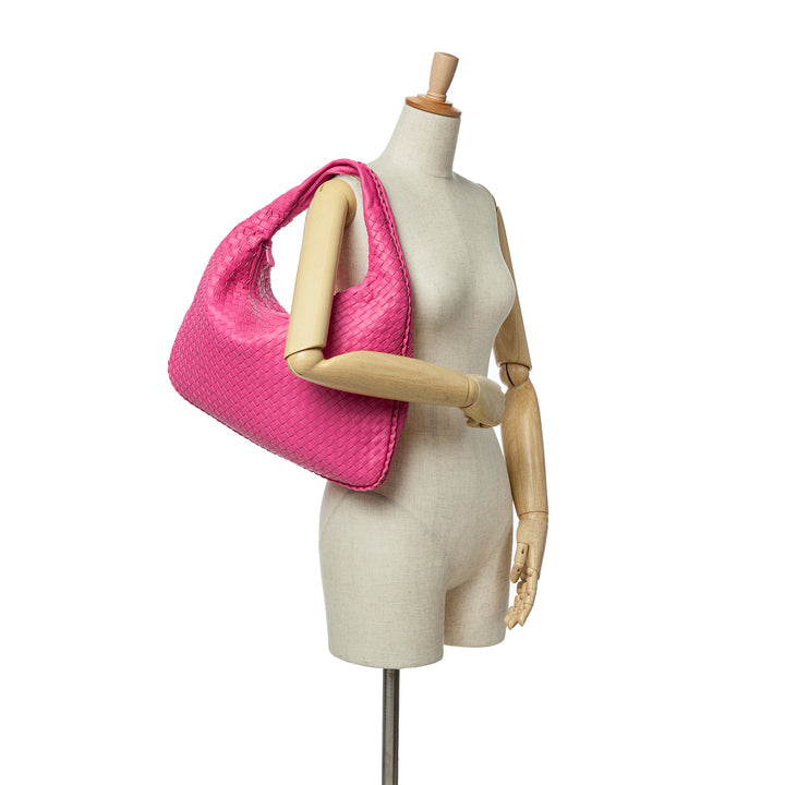 Medium Nappa Intrecciato Veneta Hobo Pink - Gaby Paris