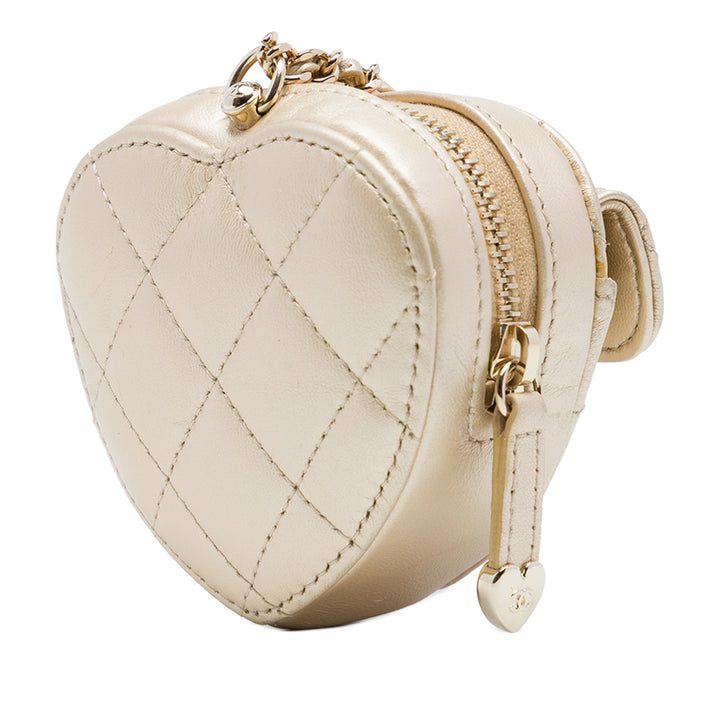 Chanel Matelassé Métallisé CC In Love Heart Sac Mini Cuir d'agneau Doré – vue 2 – GABY PARIS
