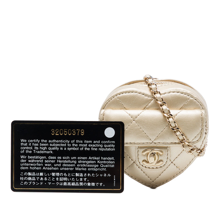 Chanel Matelassé Métallisé CC In Love Heart Sac Mini Cuir d'agneau Doré – vue 7 – GABY PARIS