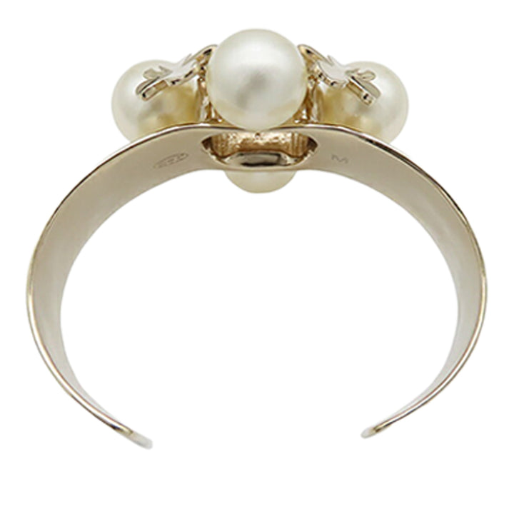 Chanel CC plaqué Perles fantaisie Clover Cuff Bracelet