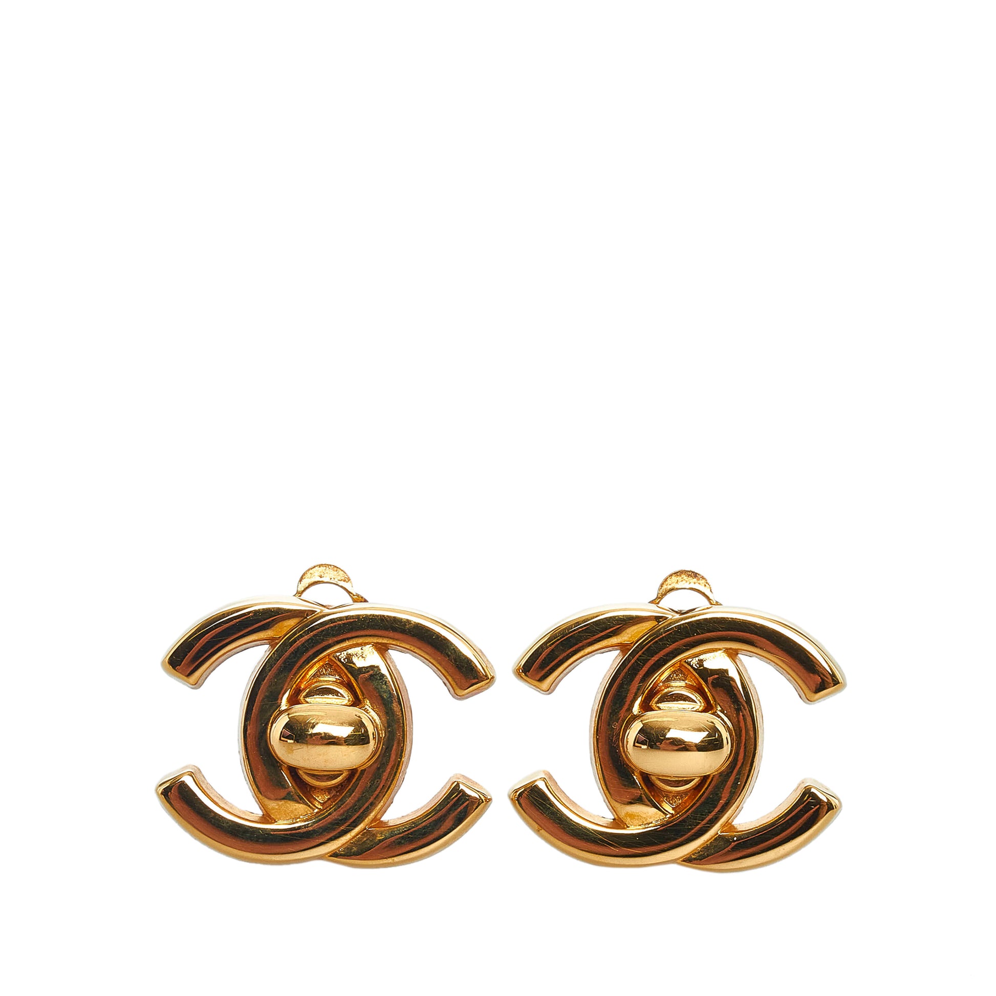 CC Turn Lock Clip-On Earrings Gold - Gaby Paris