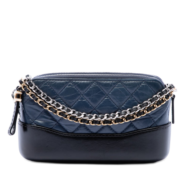 Chanel Bicolor vieilli Cuir de veau Gabrielle Double Zip Pochette avec chaîne