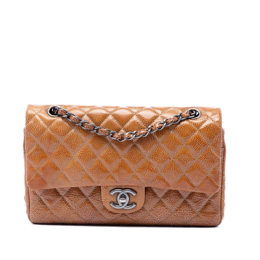 Chanel Medium Classic froissé Cuir verni Double rabat