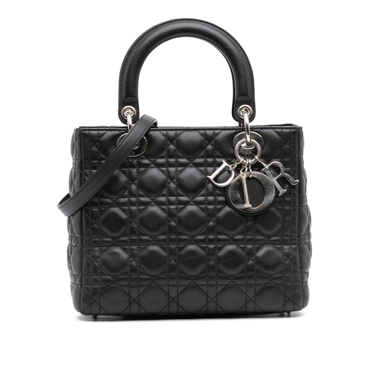 Medium Lambskin Cannage Lady Dior Black - Gaby Paris