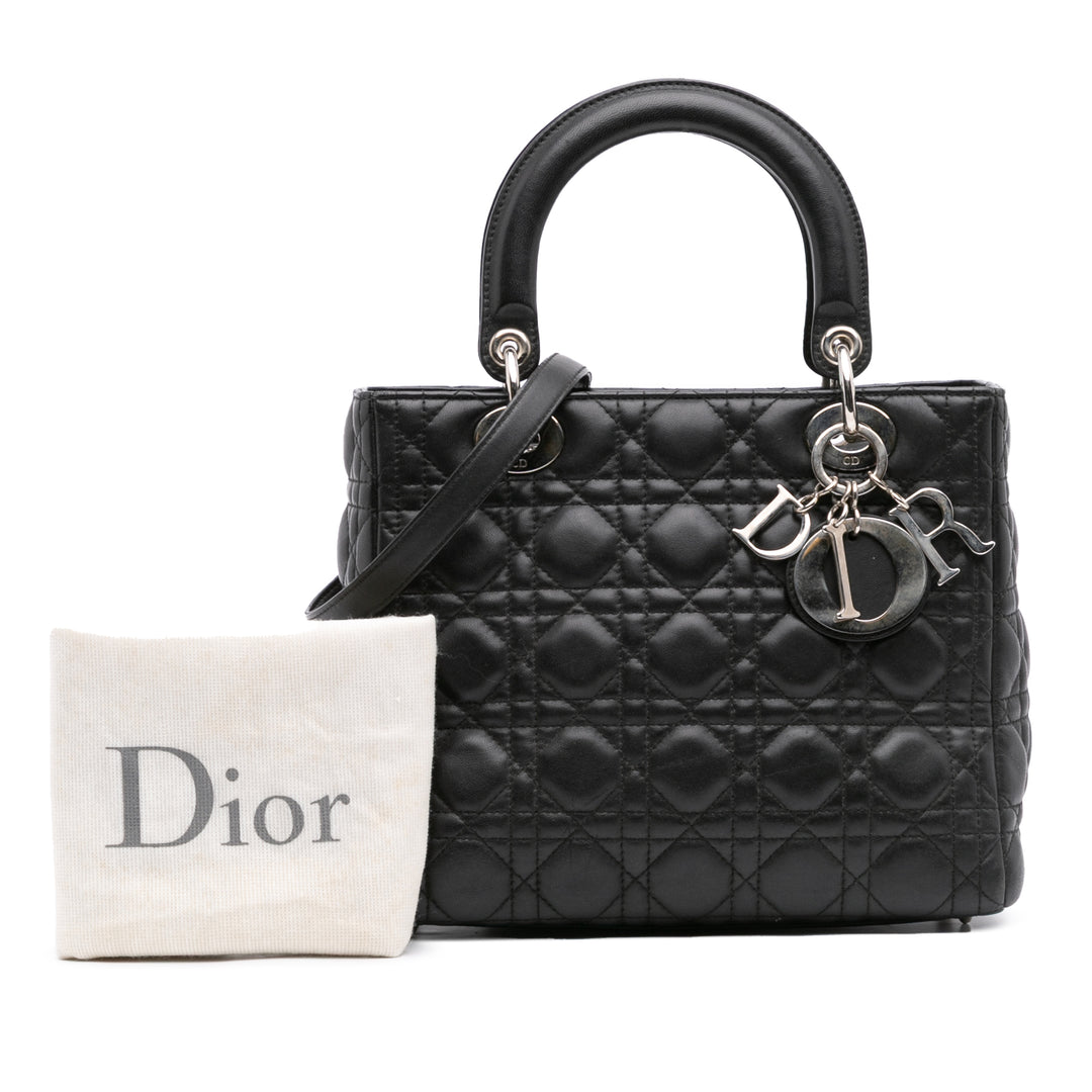 Medium Lambskin Cannage Lady Dior Black - Gaby Paris