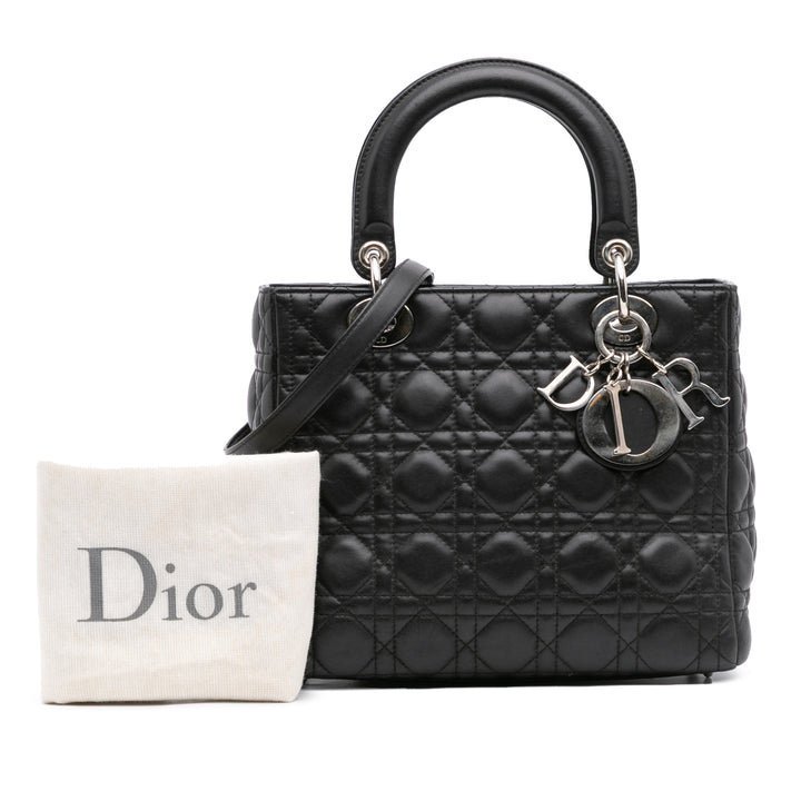 Medium Lambskin Cannage Lady Dior Black - Gaby Paris