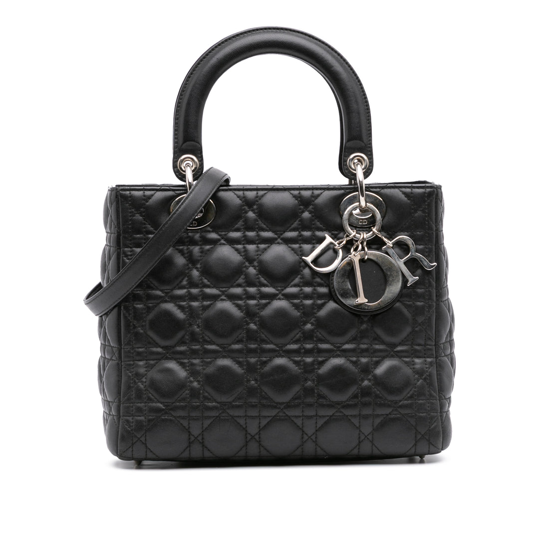 Medium Lambskin Cannage Lady Dior Black - Gaby Paris