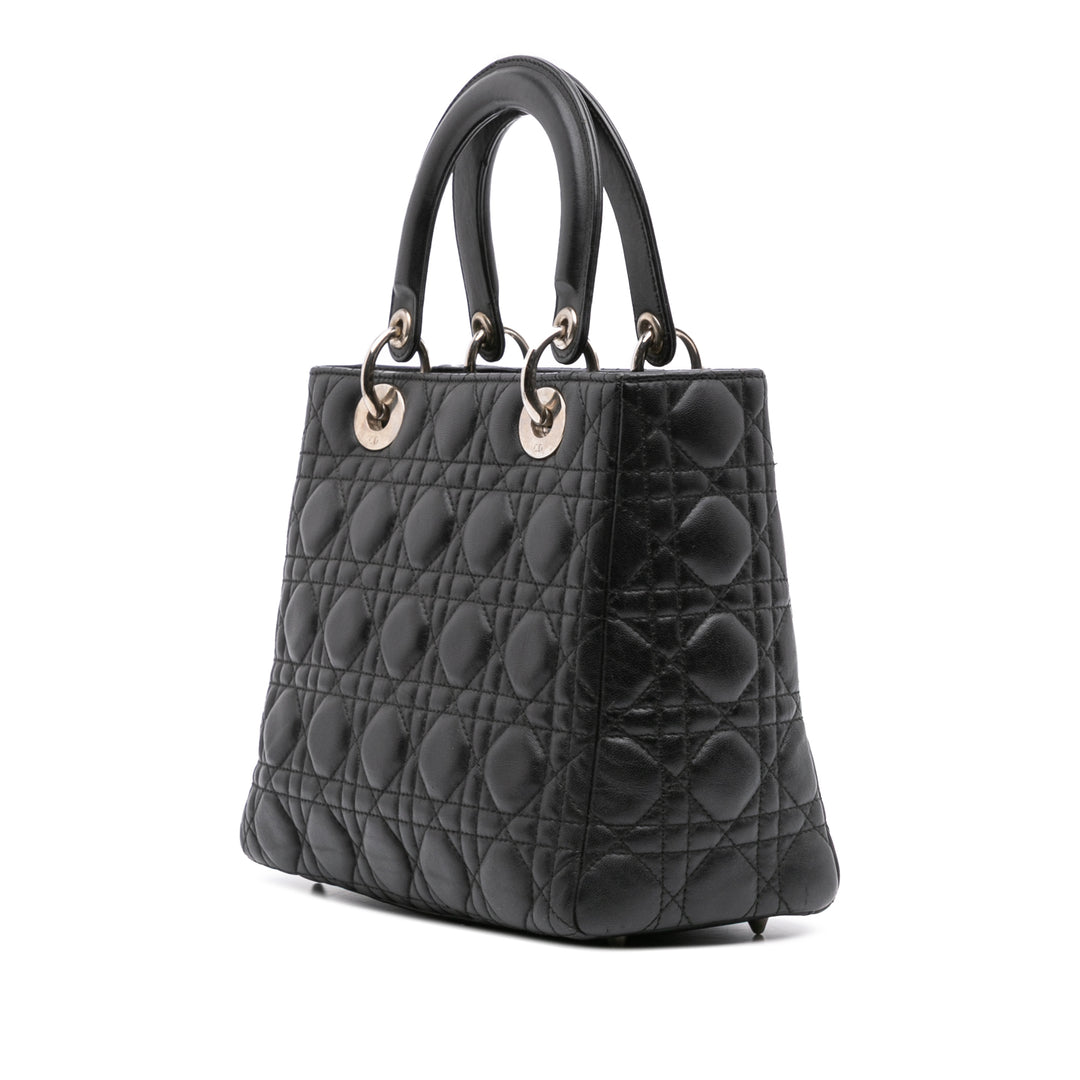 Medium Lambskin Cannage Lady Dior Black - Gaby Paris