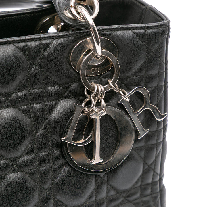 Medium Lambskin Cannage Lady Dior Black - Gaby Paris