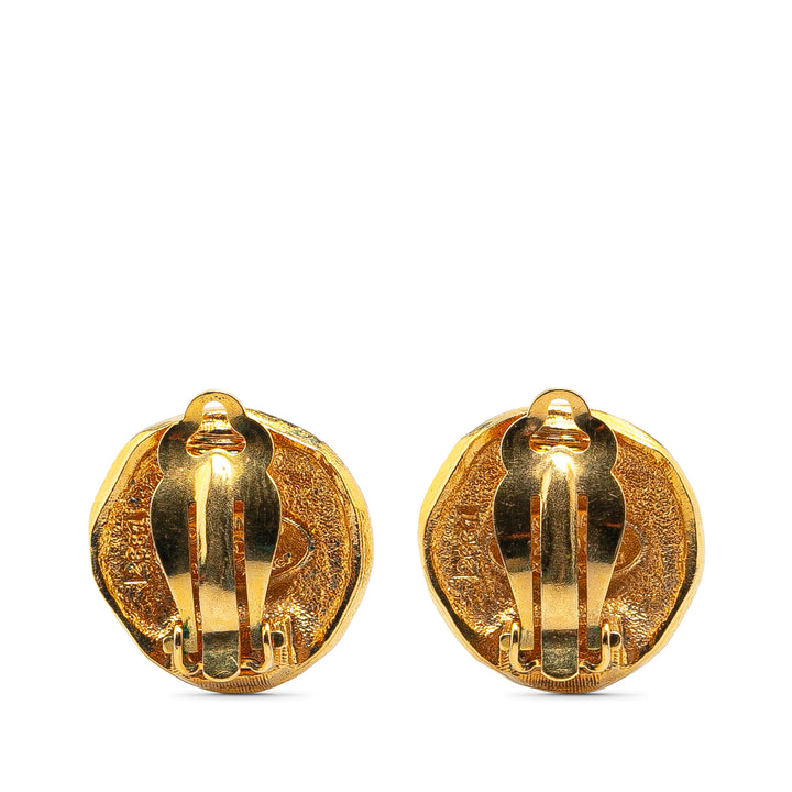 Gold Plated Logo and Lion Clip On Earrings Gold - Gaby Paris