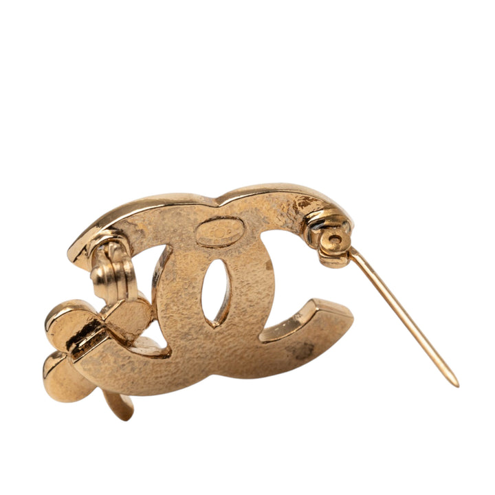 Chanel CC plaqué Strass Clover Leaf Pin Broche
