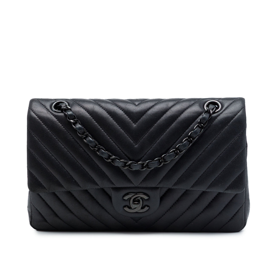Chanel Classic Chevron So Double rabat Moyen Cuir d'agneau Noir