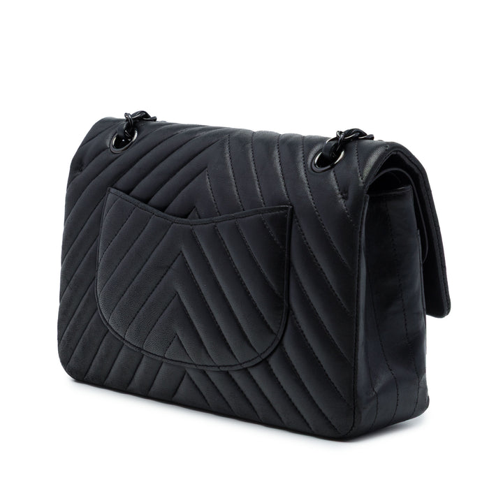 Chanel Classic Chevron So Double rabat Moyen Cuir d'agneau Noir