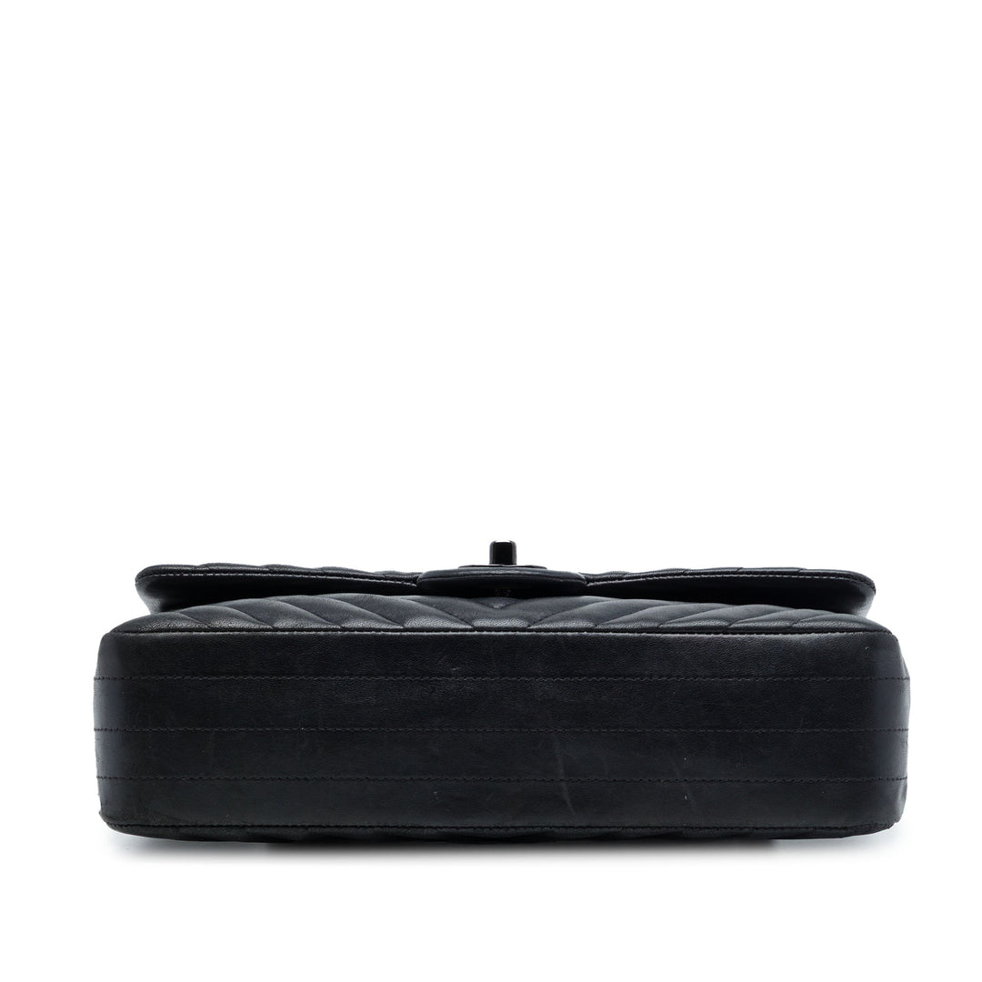 Chanel Classic Chevron So Double rabat Moyen Cuir d'agneau Noir