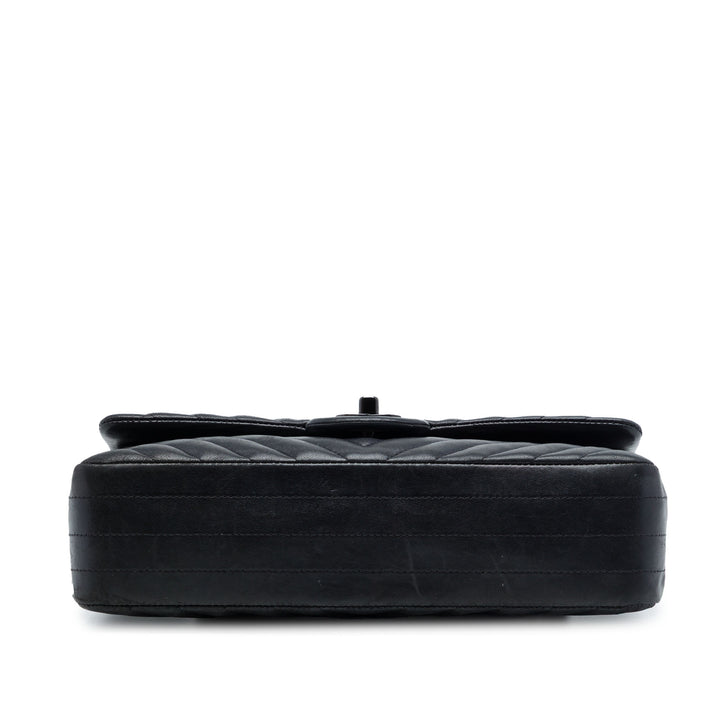 Chanel Classic Chevron So Double rabat Moyen Cuir d'agneau Noir