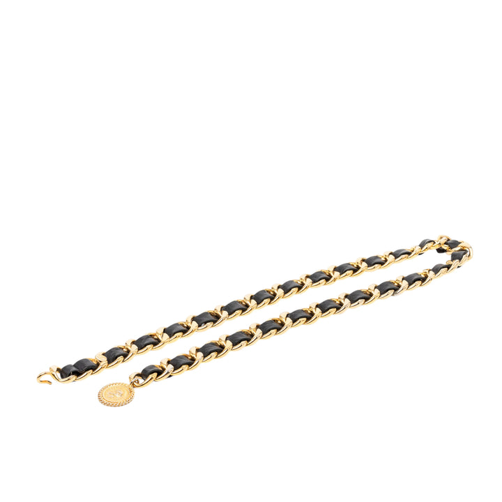 Chanel CC plaqué Cuir Woven Medallion Chain Belt