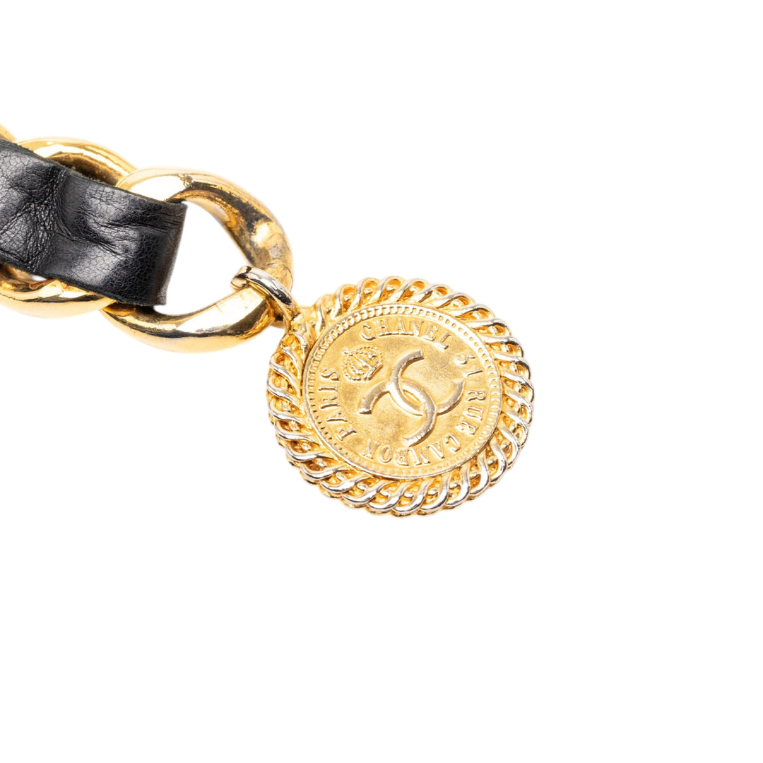 Chanel CC plaqué Cuir Woven Medallion Chain Belt