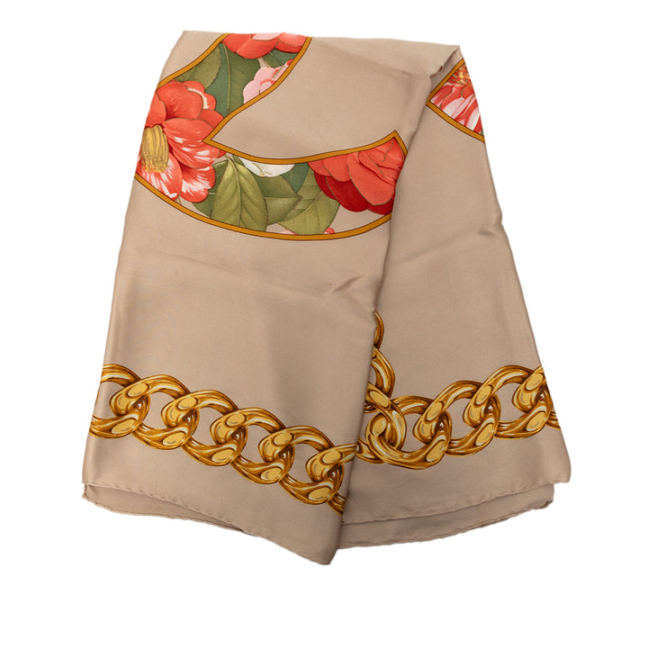 Chanel CC Camellia et Chain Soie Foulard 90