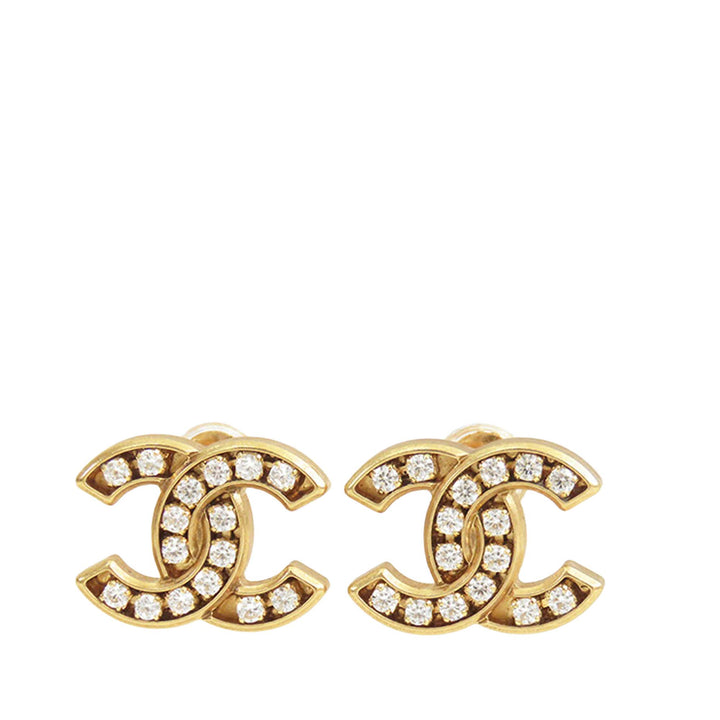 Chanel Doré Plated CC Crystal Push Back Boucle d’oreilles Doré