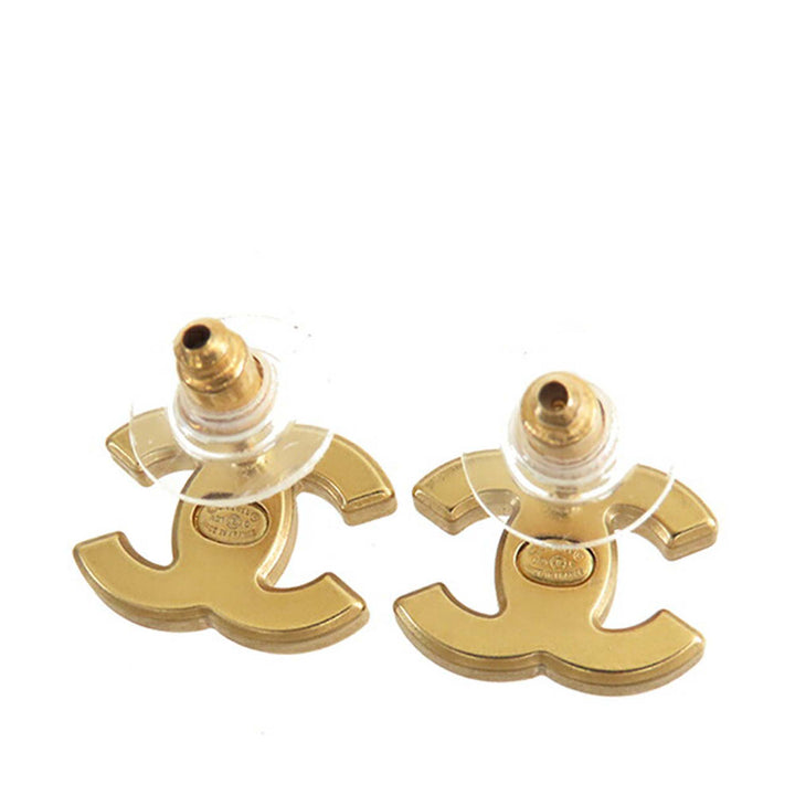 Chanel Doré Plated CC Crystal Push Back Boucle d’oreilles Doré