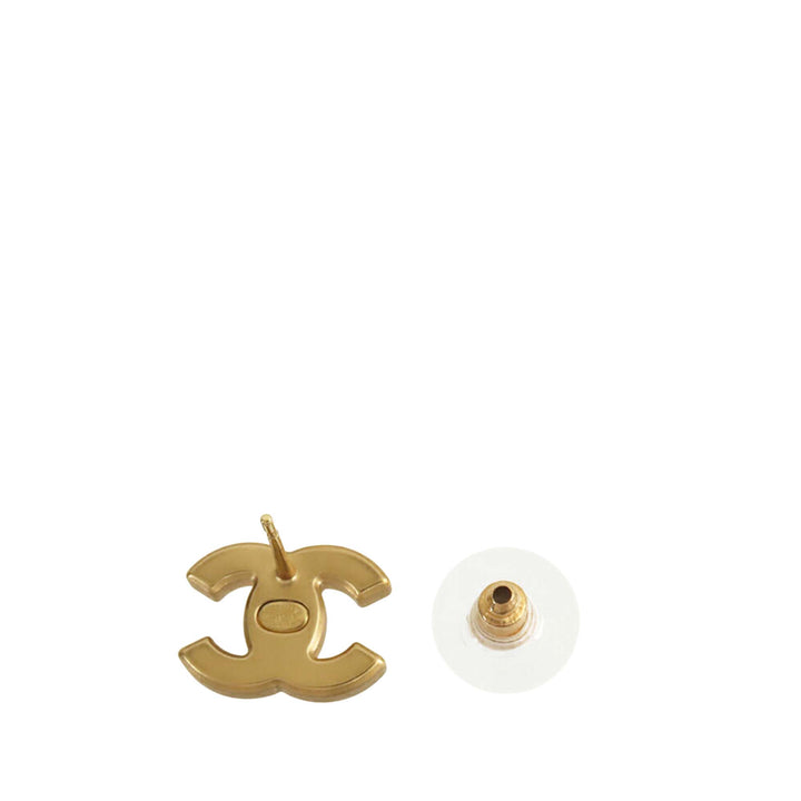 Chanel Doré Plated CC Crystal Push Back Boucle d’oreilles Doré