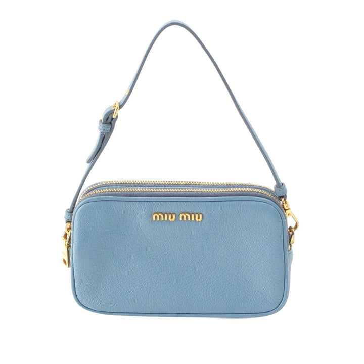 Madras Double Zippé Pochette Cuir de chèvre Bleu