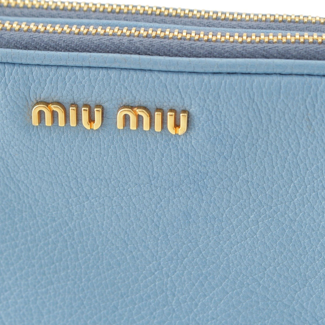 Madras Double Zippé Pochette Cuir de chèvre Bleu