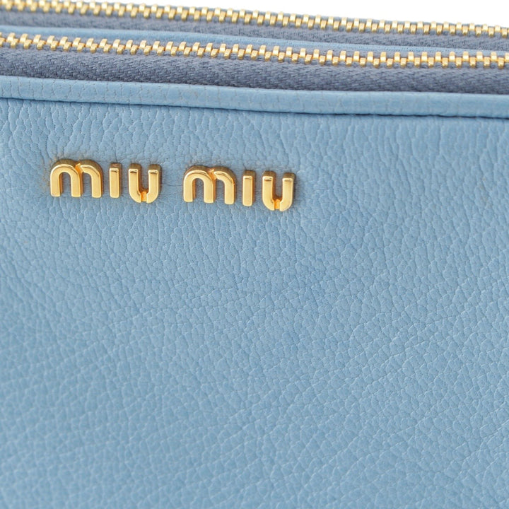 Madras Double Zippé Pochette Cuir de chèvre Bleu