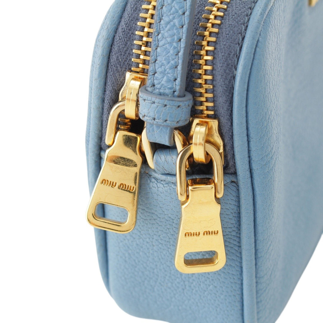 Madras Double Zippé Pochette Cuir de chèvre Bleu