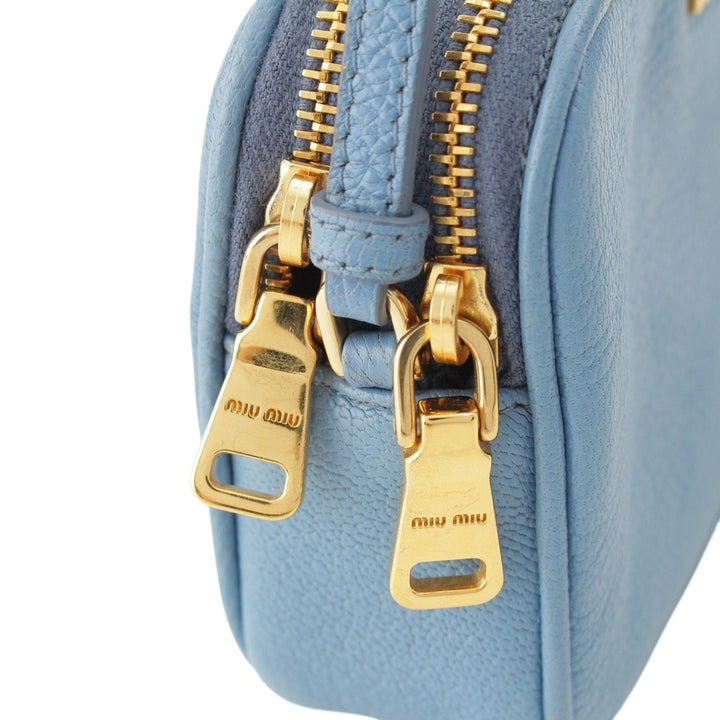 Madras Double Zippé Pochette Cuir de chèvre Bleu