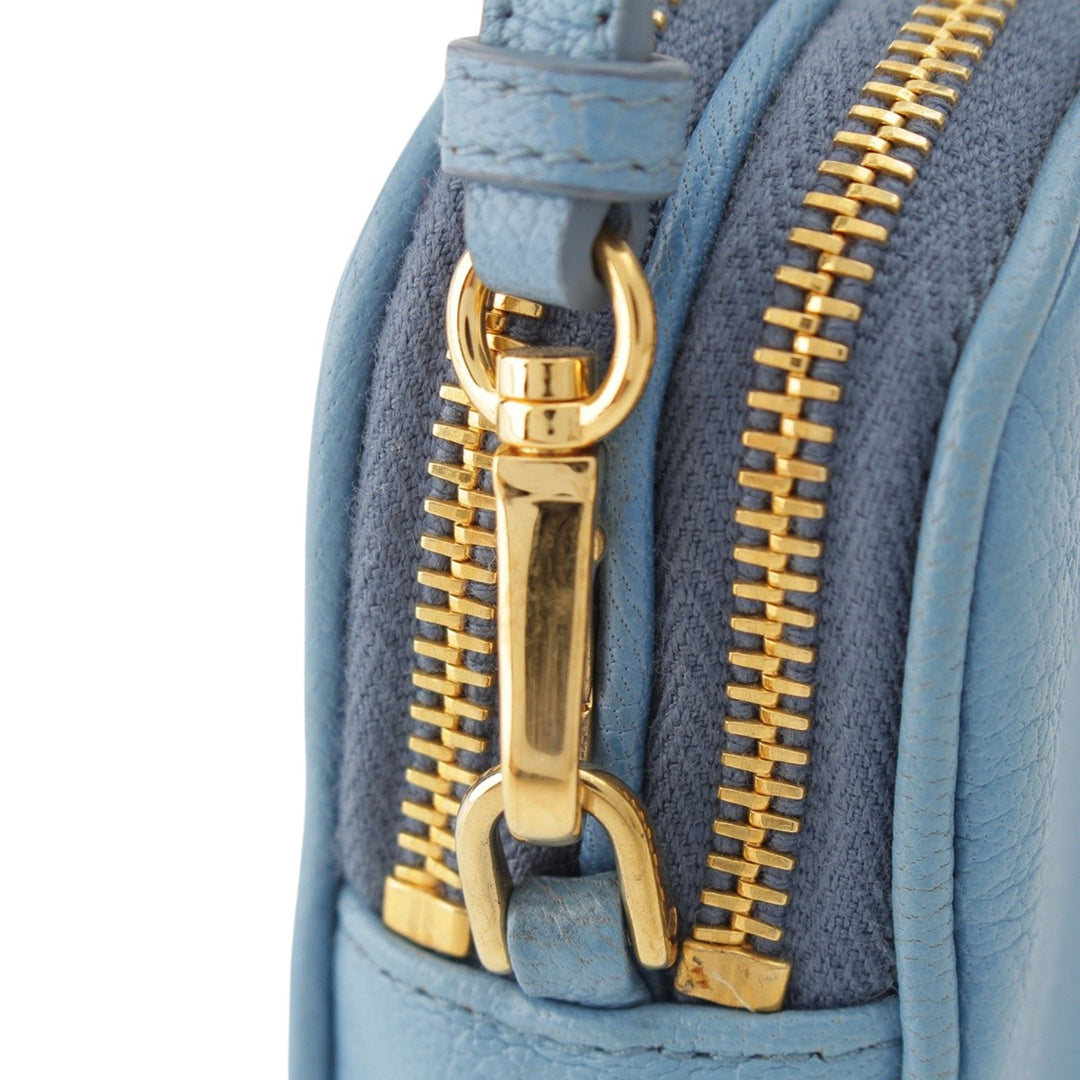 Madras Double Zippé Pochette Cuir de chèvre Bleu